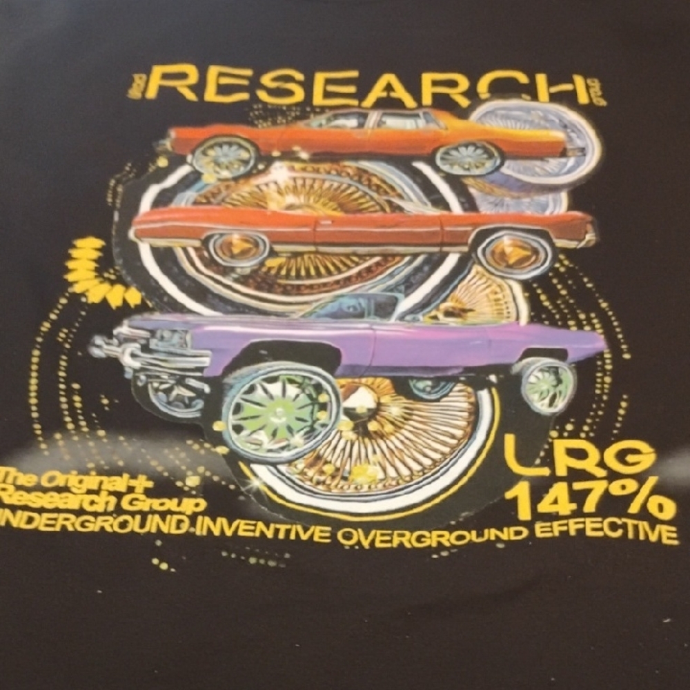 LRG Black Tee with Colorful Car Graphics